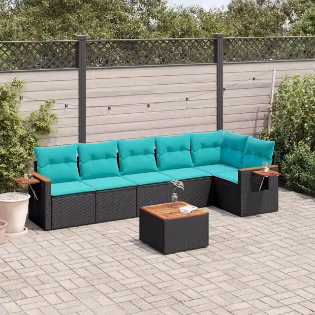 Set da giardino moderno VIDAXL composto da 7 pezzi in polyrattan nero con cuscini inclusi e tavolino da esterno – 1