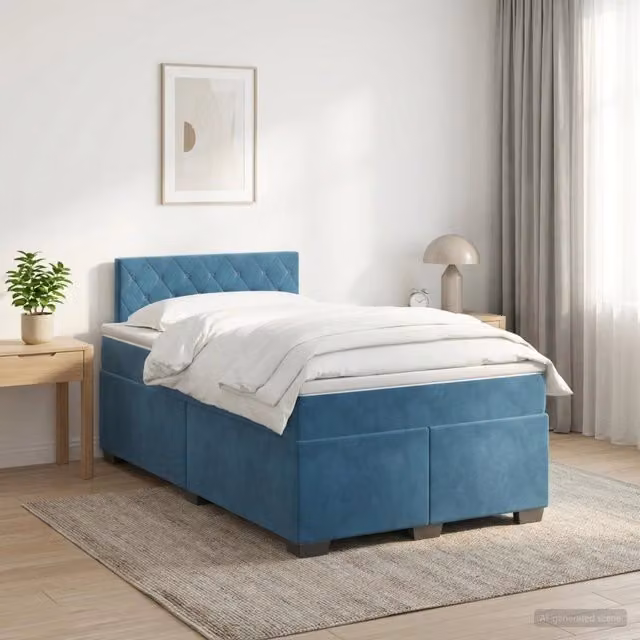 Letto box spring con materasso Blu Scuro 120 x 200 cm Velluto 3450690