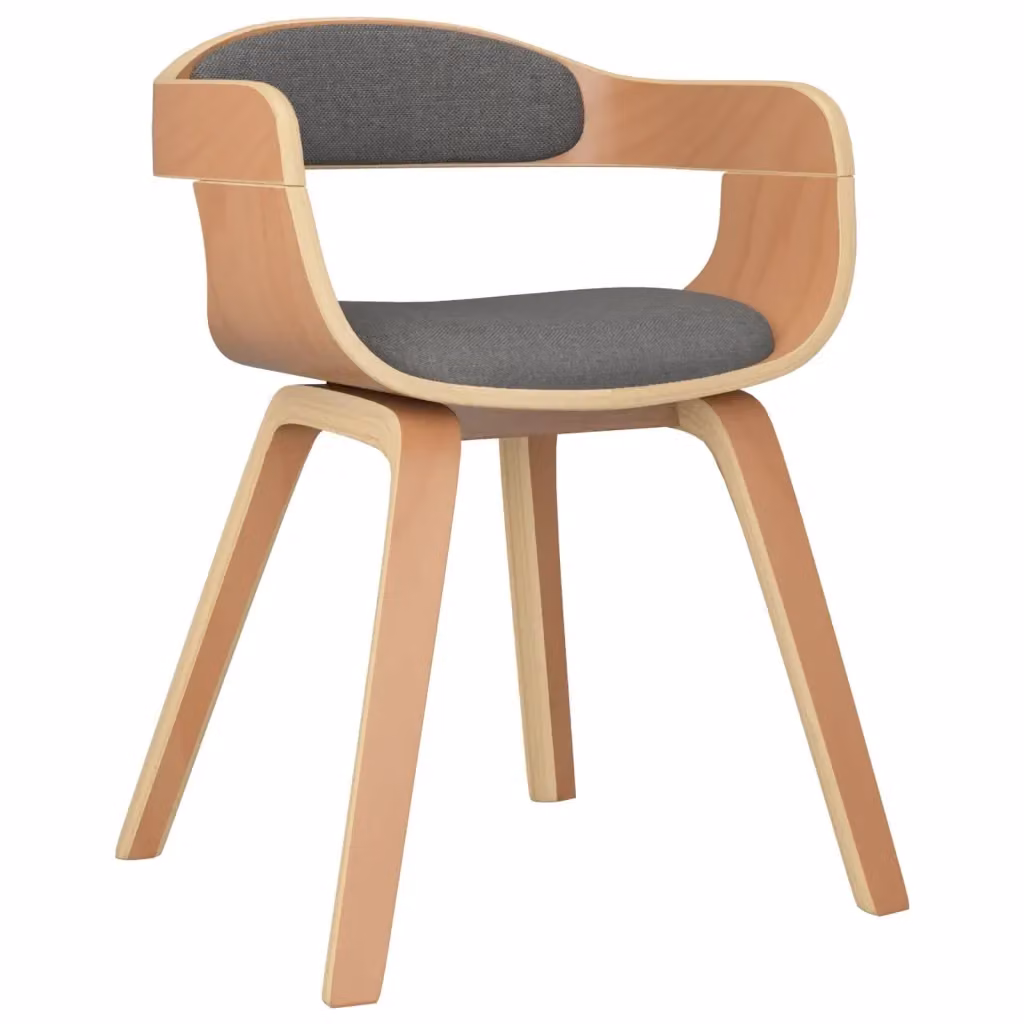 Sedia da Pranzo Moderna vidaXL in Legno di Faggio e Tessuto Grigio con Braccioli – 2