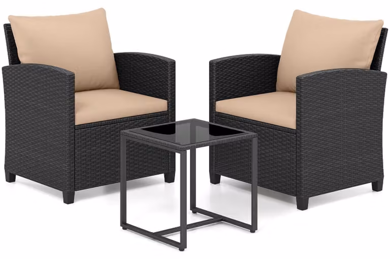 Set di mobili da esterno in rattan composto da 3 pezzi con cuscini