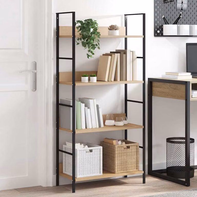 Scaffale per libri vidaXL con 4 ripiani in stile industriale, colore marrone e nero, L 60 cm x P 27,6 cm x H 124,5 cm