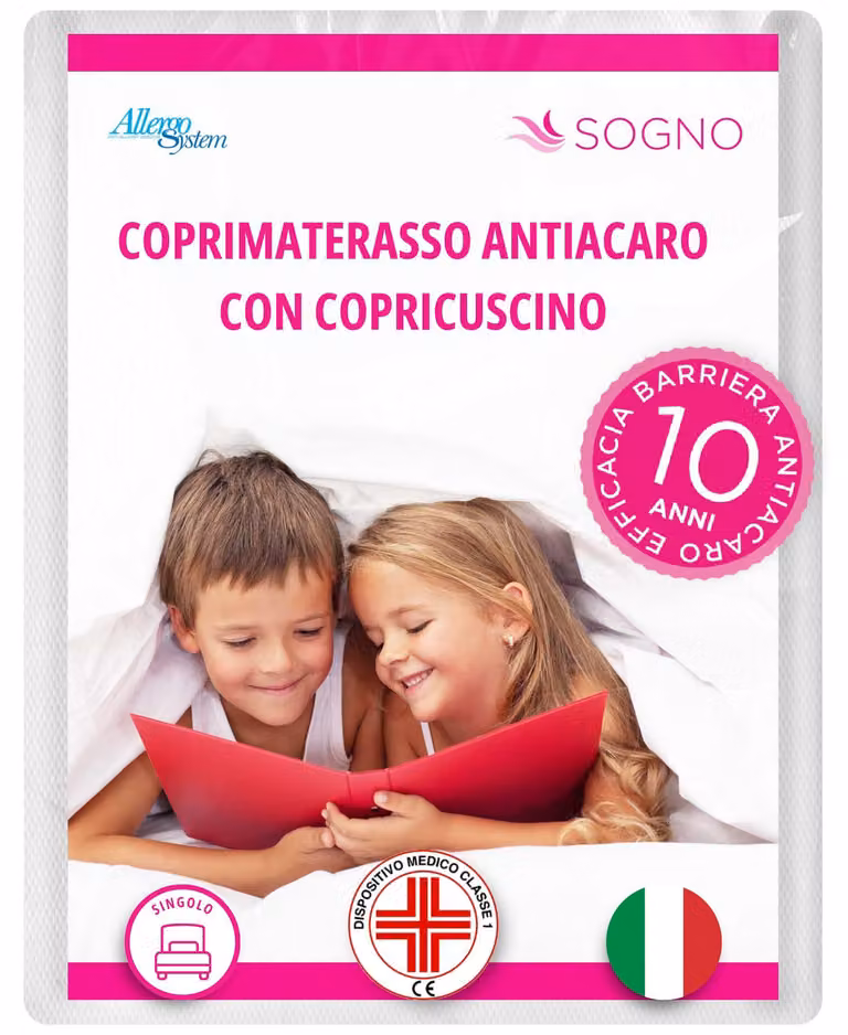 Kit anti-acari Sogno: coprimaterasso 80x190x20 cm + federa 50x80 cm