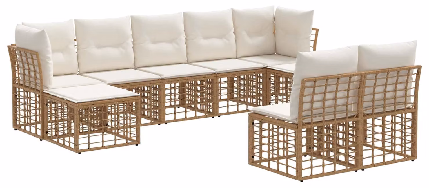 Set di divani da esterno Naturale e Bianco Crema Poliestere