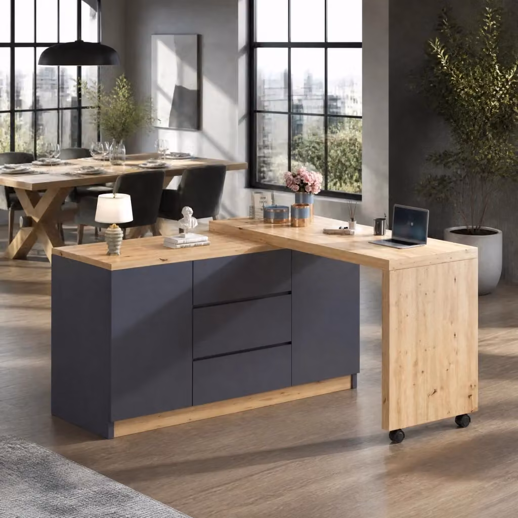 Scrivania moderna Mivray in MDF laminato grigio con piano girevole e pieghevole L: 120 cm, P: 50 cm, H: 76.5 cm – 2