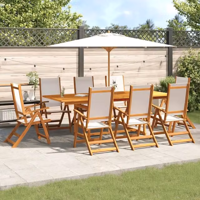 Set da pranzo da giardino vidaXL in legno di acacia oliato e textilene, 9 pezzi, marrone e grigio
