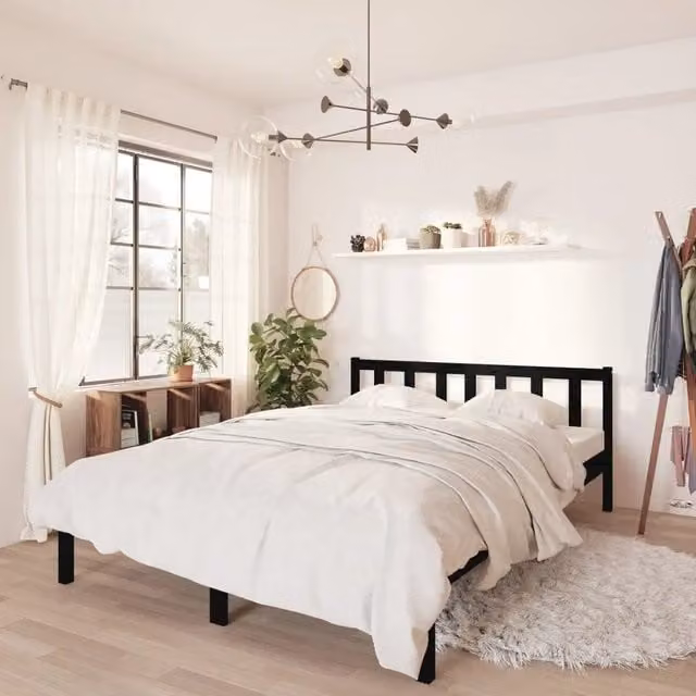 Giroletto-Struttura Letto Nero in Legno Massello 135x190 cm Double 422953