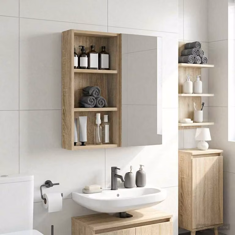 Armadio da bagno a muro vidaXL moderno in legno color rovere con ripiani interni e ante a battente L: 30 cm, P: 10 cm, H: 60,5 cm