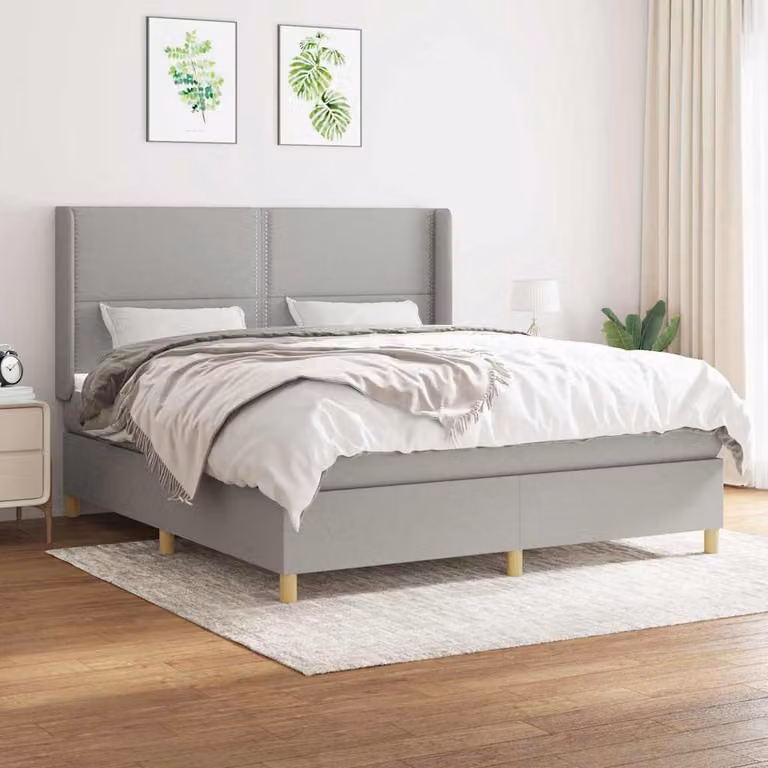 Giroletto a molle con materasso vidaXL in tessuto grigio chiaro e bianco, L/P/H: 180 x 200 x 128 cm