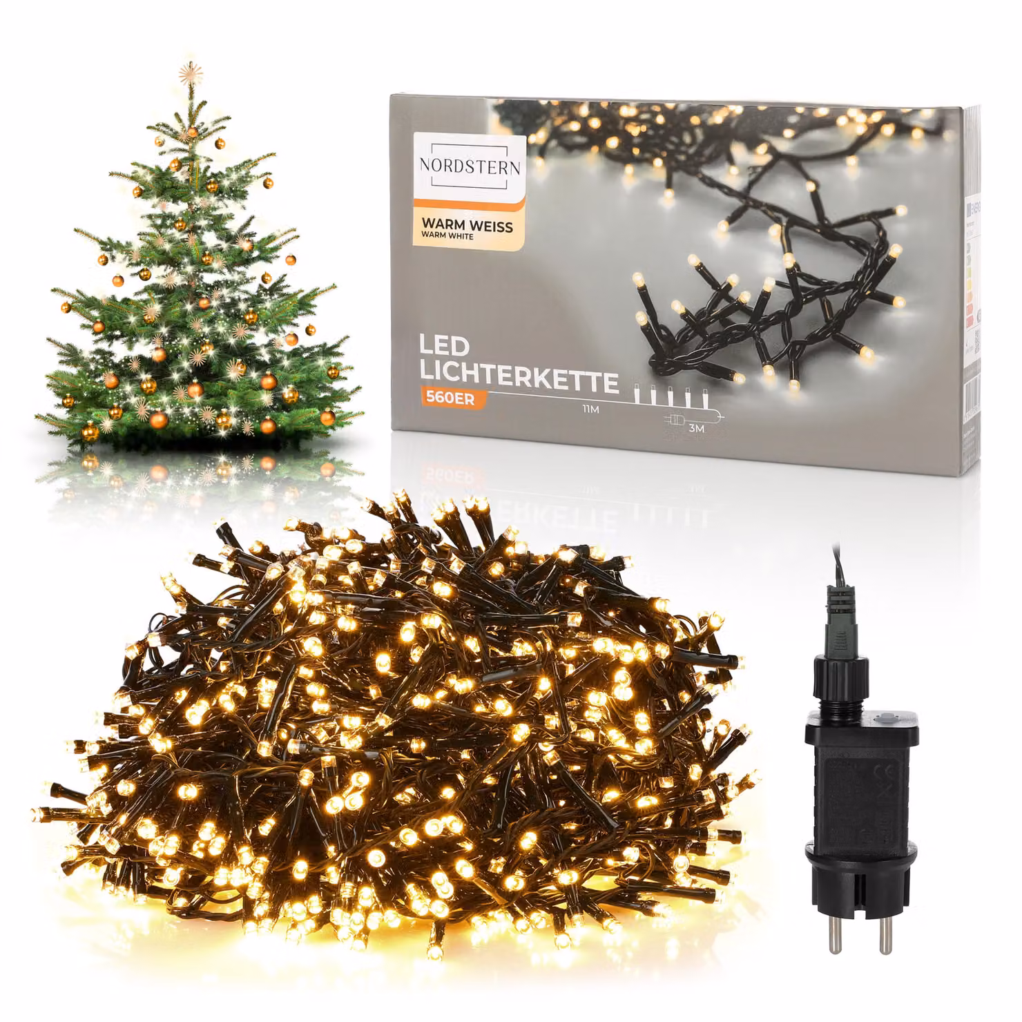 Nordstern LED cluster fairy lights bianco caldo 560 LED - Decorazione per albero di Natale per interni ed esterni con spina 11 m - Illuminazione a grappolo
