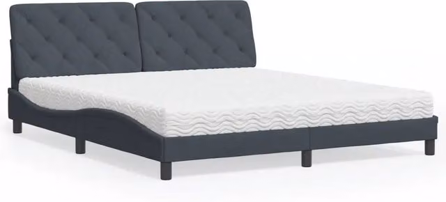 Letto con Materasso vidaXL in Velluto Grigio e Bianco, L/P/H: 180 x 200 x 185 cm – 2