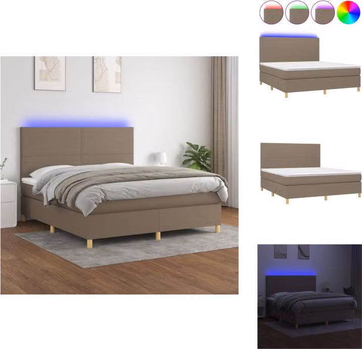 vidaXL Letto a molle con materasso e tessuto LED Taupe 160x200 cm - Letti & strutture letto