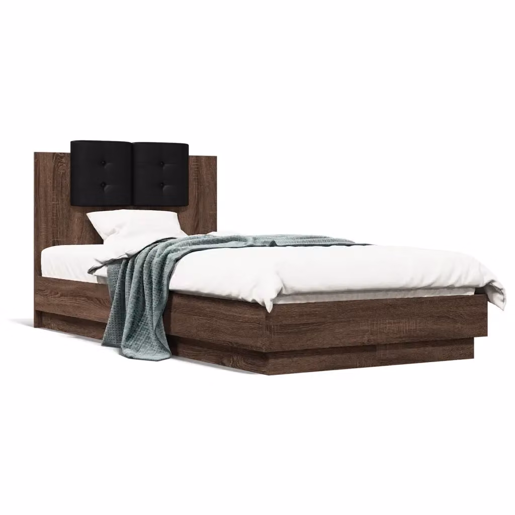 Letto moderno vidaXL in legno con doghe piatte e rivestimento in ecopelle marrone e nero – 2