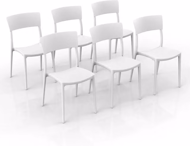 Set 6 sedie in polipropilene 100 %Made in Italy ZEN, impilabile, resistente ai raggi UV, design moderno, ideale per sala da pranzo, cucina, sala d’attesa, bar, ristoranti o da esterno colore Bianco