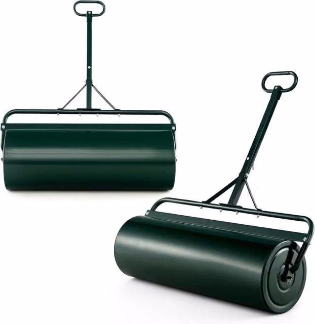 Rullo da Giardino Costway in Metallo Verde e Nero, Riempibile con Acqua o Sabbia, Capacità 113 L, L: 90 cm, P: 40 cm – 1