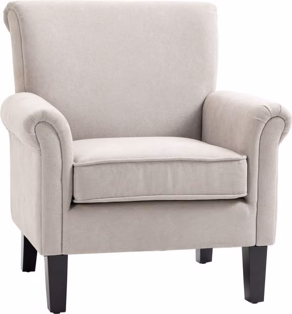 Poltroncina da salotto HOMCOM in tessuto grigio con gambe in legno e braccioli in stile nordico – 1