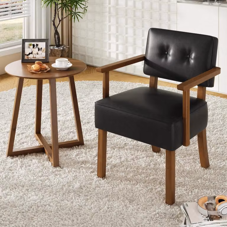 Sedia da pranzo, sedia da cucina - Struttura in legno massello - Sedia laterale in ecopelle dallo stile retrò - Sedia senza braccioli, ideale per la sala da pranzo e il ristorante - Colore nero con cuciture a bottone