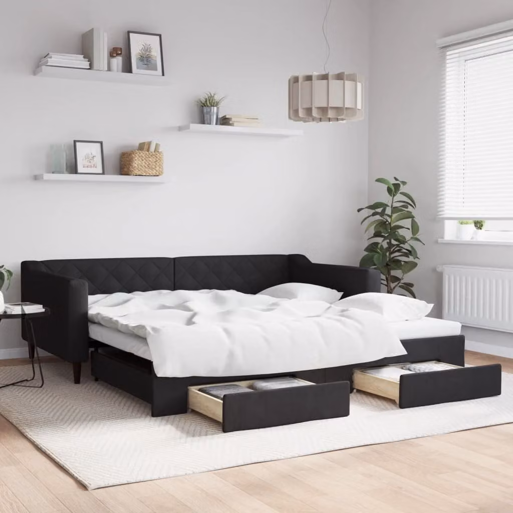 Maison Exclusive - Divano letto estraibile con cassetti, nero, 100x200 cm, tessuto