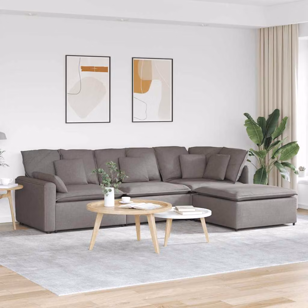 vidaXL Divano Modulare a L Reversibile con Poggiapiedi e Cuscini in Tessuto Grigio o Beige per il tuo Soggiorno