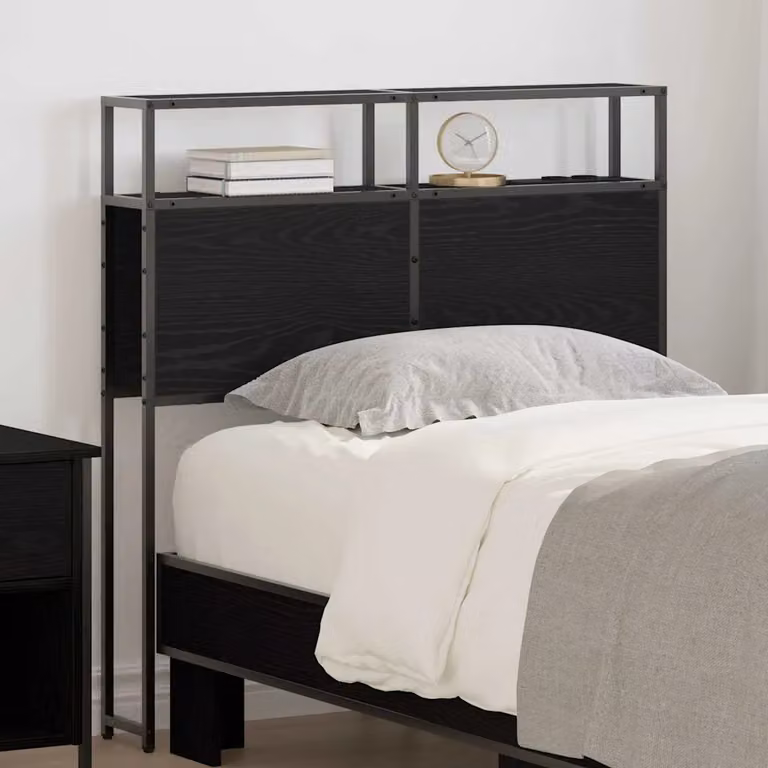 Testata del letto con contenitore vidaXL in rovere nero con ripiano integrato e porta di ricarica USB, L: 180 cm, H: 98 cm, P: 15 cm