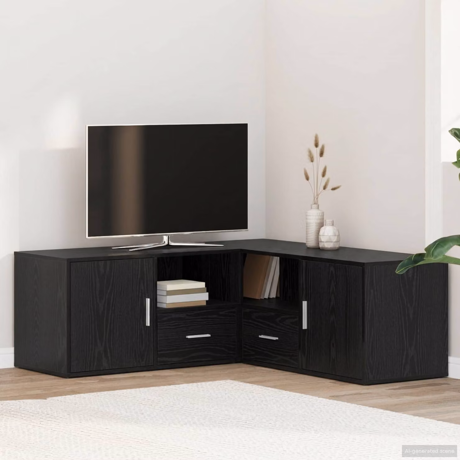 Mobile angolare moderno vidaXL con cassetti e ante, Rovere Nero, L: 200 cm, P: 40 cm, H: 45 cm