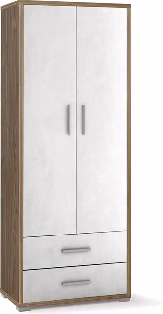 Armadio 2 Ante 2 Cassetti 71x182x41 cm Noce Stelvio/Ossido Bianco