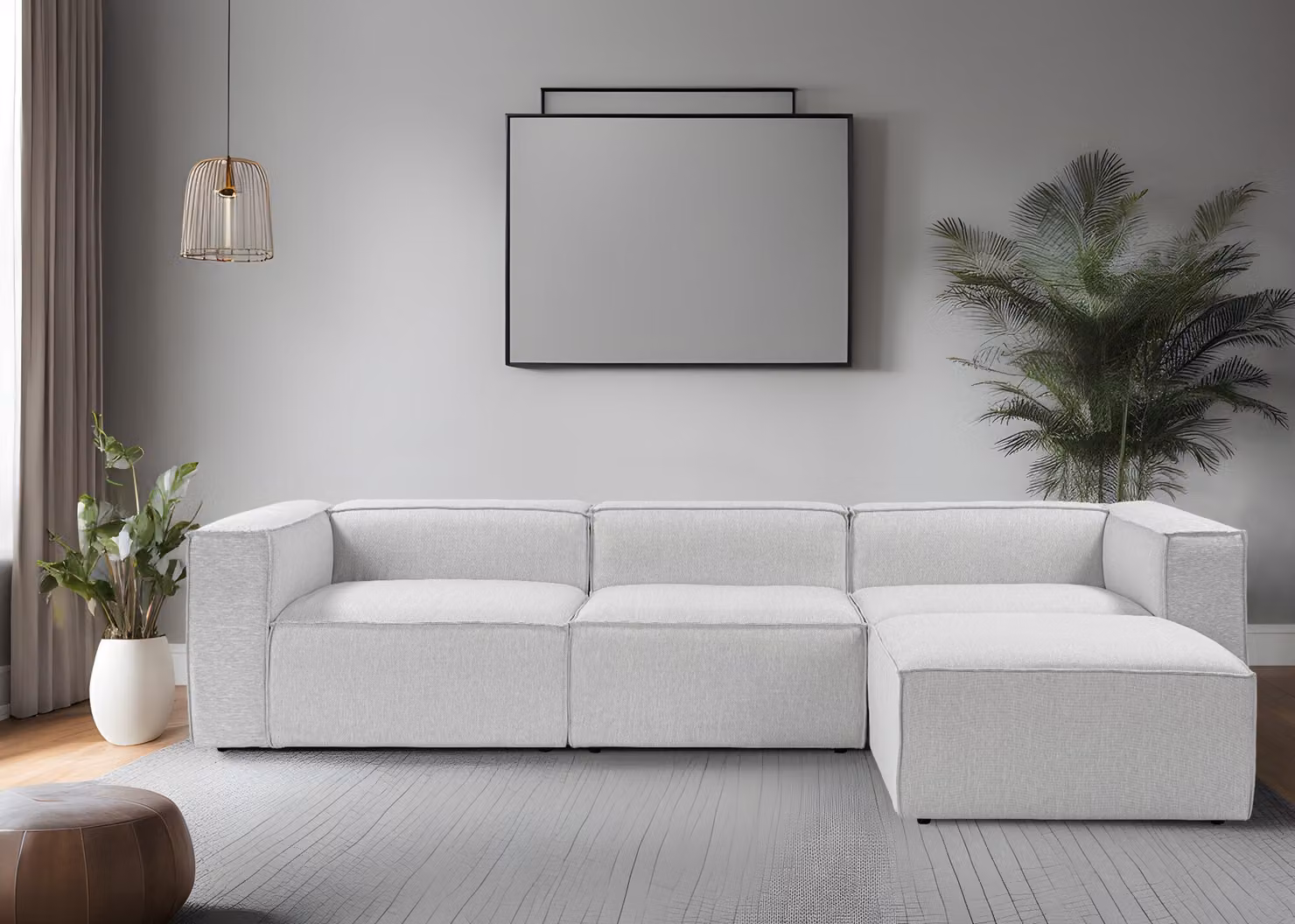 Hanah Home, Fora - Grey, divano ad angolo, 100% carpino, grigio, 297 x 190 x 66 cm