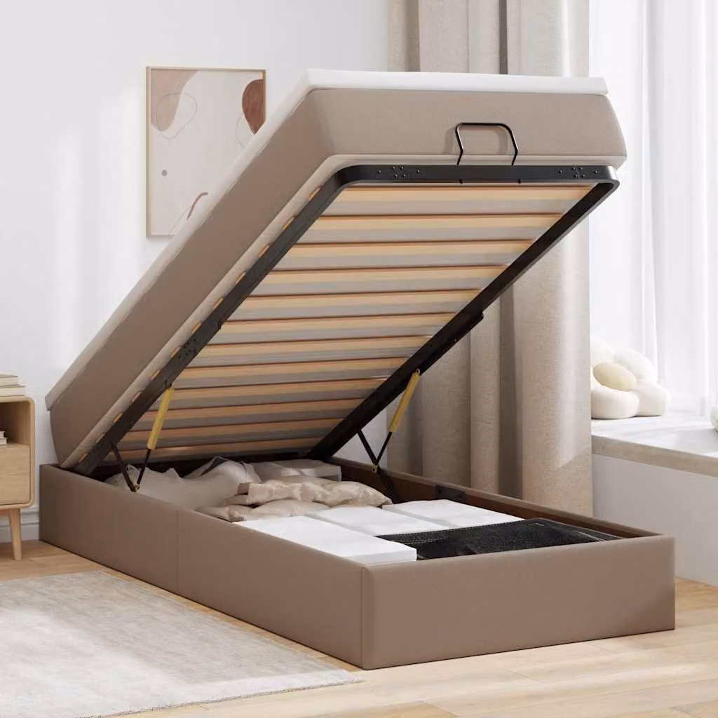 vidaXL Struttura Letto con Pouf e Materasso in Similpelle, L 80 x P 200 cm, Beige e Bianco