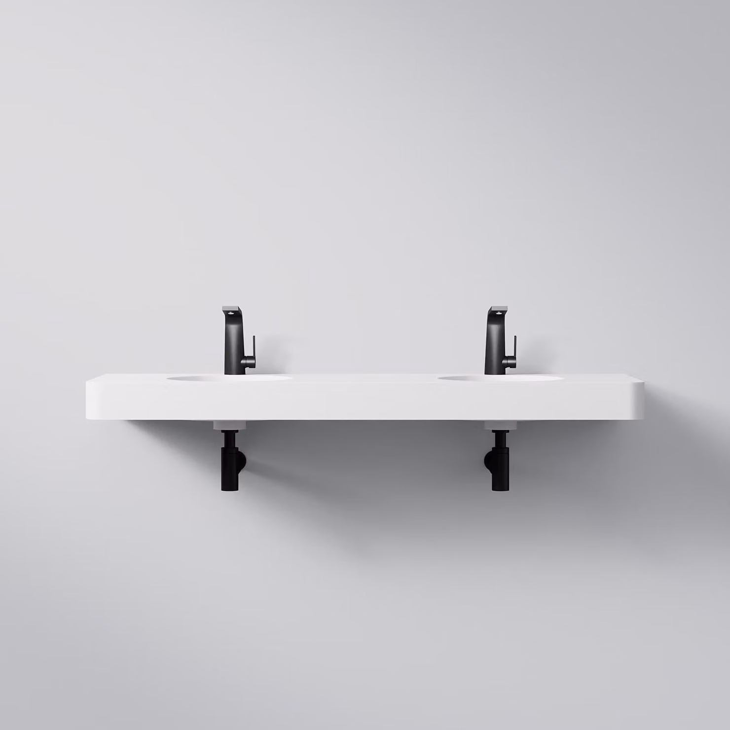 Steinberg Série 449 Double lavabo mural, 2 trous de robinetterie, avec trop-plein, 1500x480mm, blanc mat, 4497200W, 4497200W