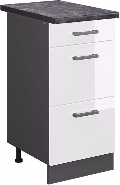 Mobiletto base per cucina R-Line Bianco lucido/Antracite 40 cm con cassetti, PL Antracite Vicco