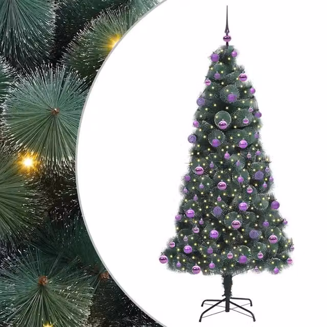 Albero di Natale artificiale pre-illuminato con LED luce bianca calda e set di palline verde vidaXL