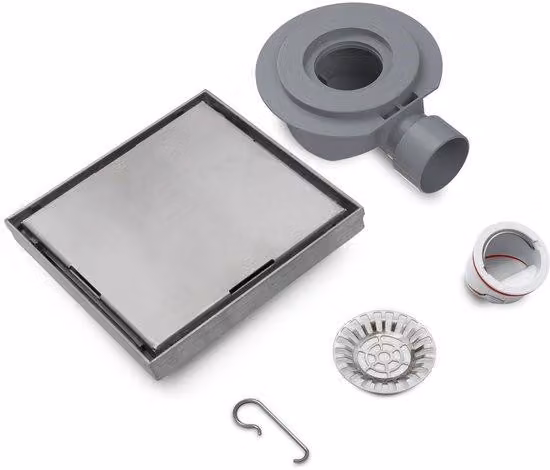 Sifone per doccia in acciaio inossidabile da 150 mm, quadrato, 2 in 1, sifone a 360°, filtro per capelli