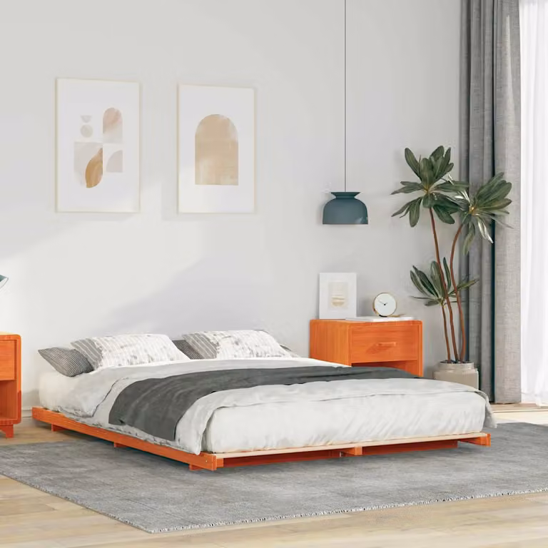 vidaXL Struttura del letto in pino massello marrone cerato L 140 x P 220 cm