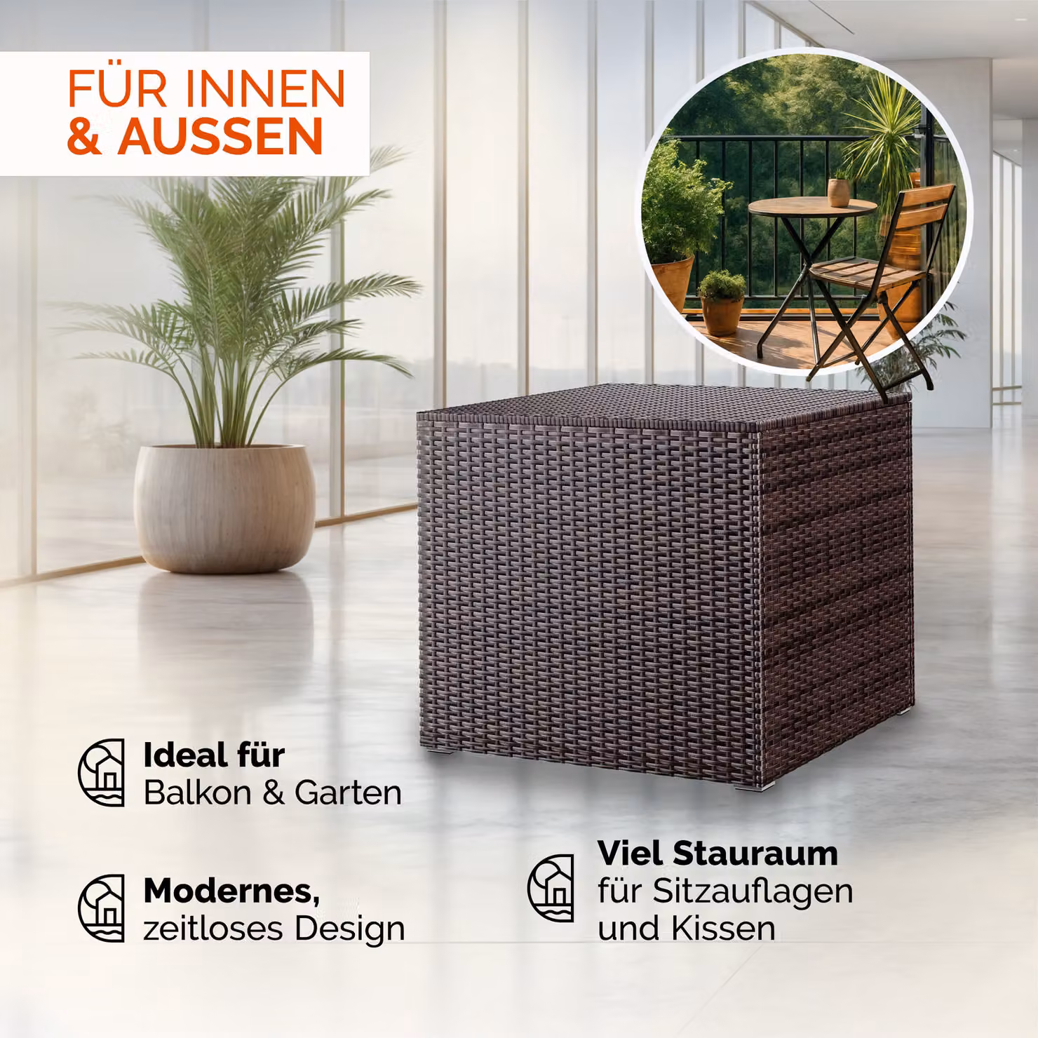 Contenitore da esterno Casaria in rattan marrone L: 75 cm, P: 75 cm, H: 70 cm – 4