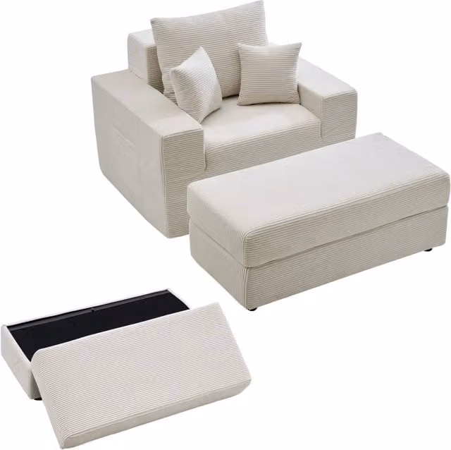 Chaise Longue 1115x1490x740 mm in Velluto a Coste Beige Poltrona Modulare Ergonomica per Salotto e Casa Modello 1036