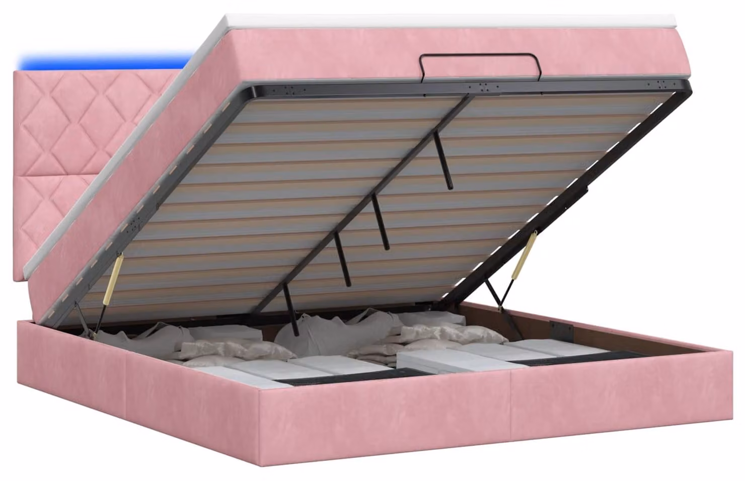 Pouf contenitore con materasso e luce LED rosa, 160 x 200 cm, rivestito in velluto