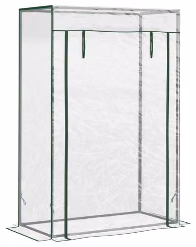 Serra Zimilo Mini 100x50x150 cm, serra in plastica con porta a rullo, serra con telaio in acciaio per balconi e giardini, serra per pomodori trasparente