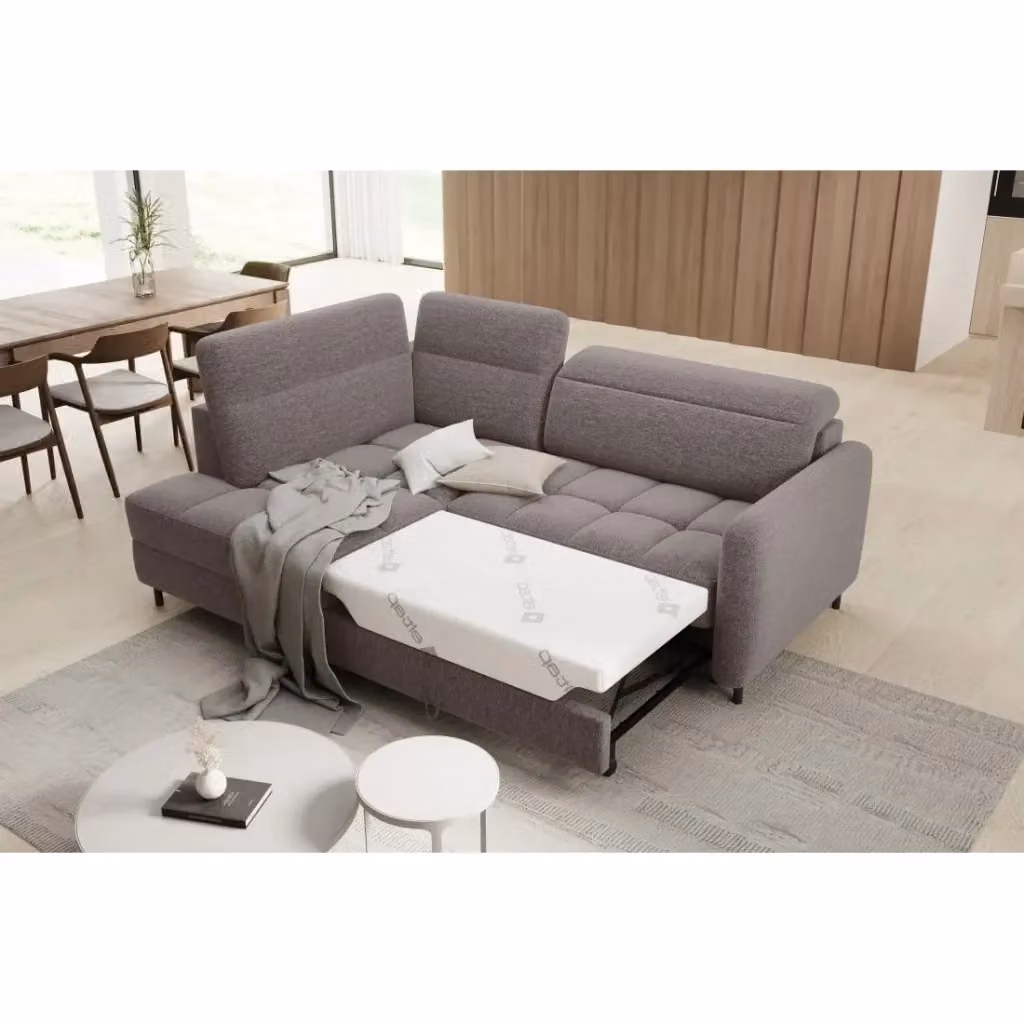 Divano angolare sinistro convertibile BARNEA MEUBLORAMA marrone con contenitore e funzione letto, L 208 cm – 2
