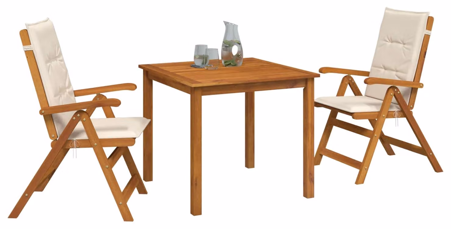 Set da giardino in legno massello di acacia, composto da tre elementi