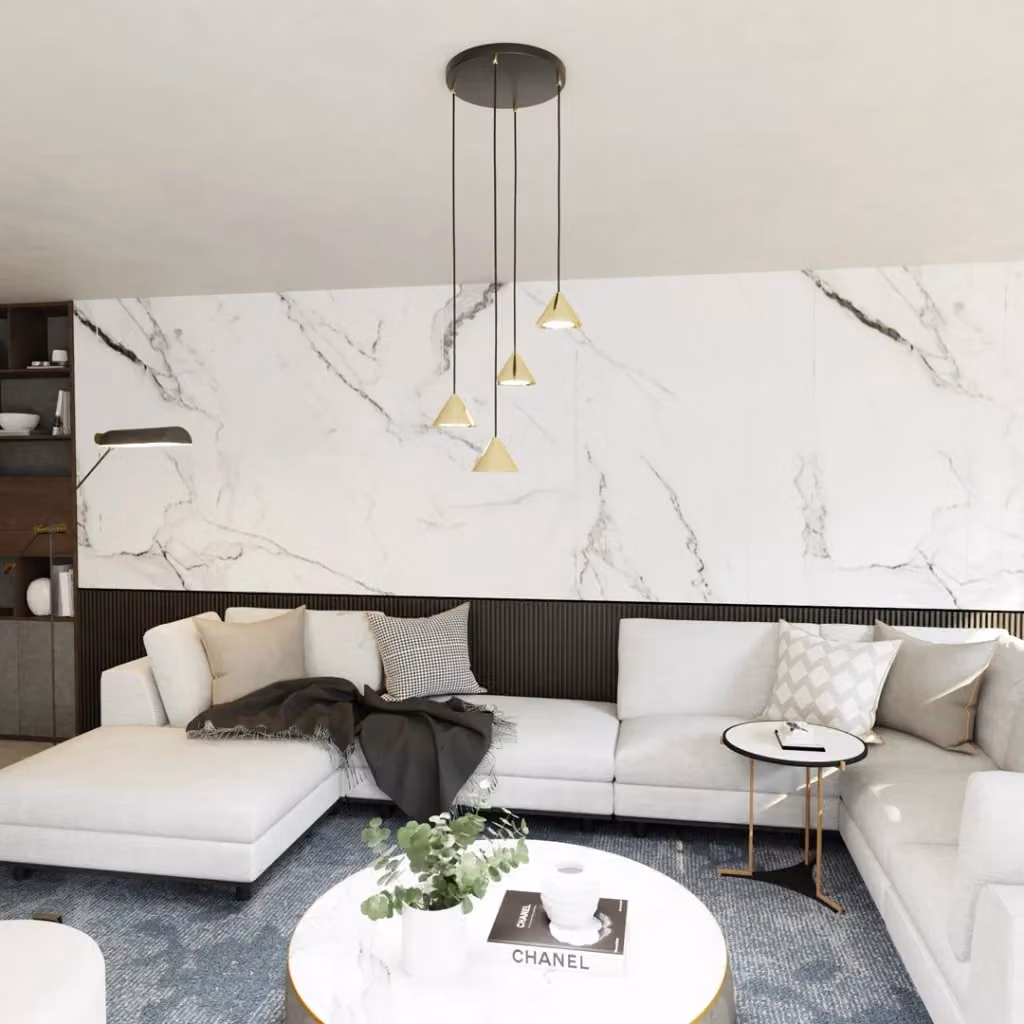 Lampadario a sospensione Emibig moderno in metallo nero e oro con 4 luci GX53, diametro: 30 cm, regolabile – 2