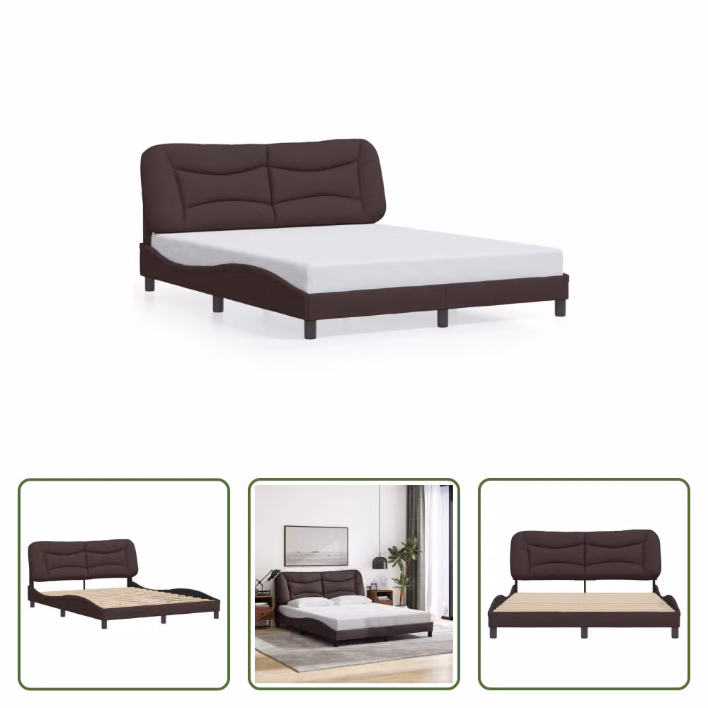 The Living Store Struttura letto con testiera in tessuto marrone scuro 160x200 cm
