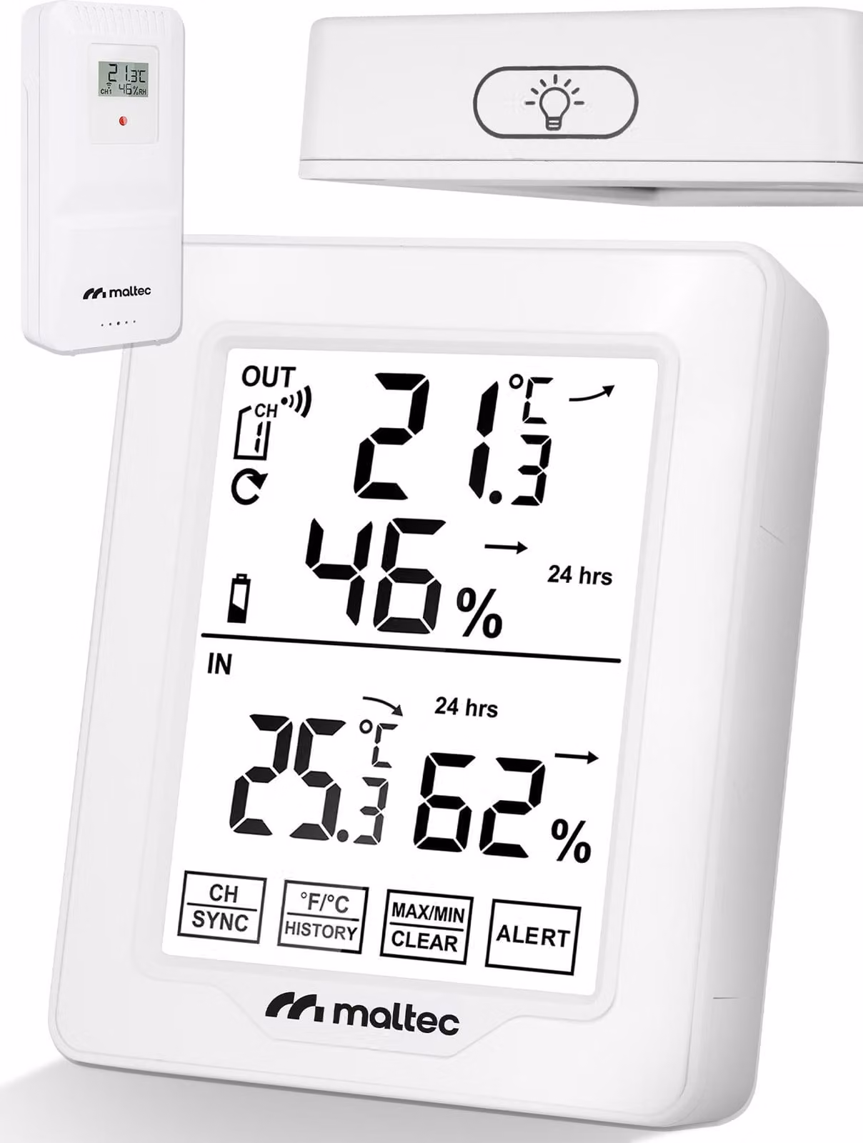 Stazione meteo wireless con sensore da esterno MalTec termometro igrometro sensore meteo LED allarme portata fino a 100 metri