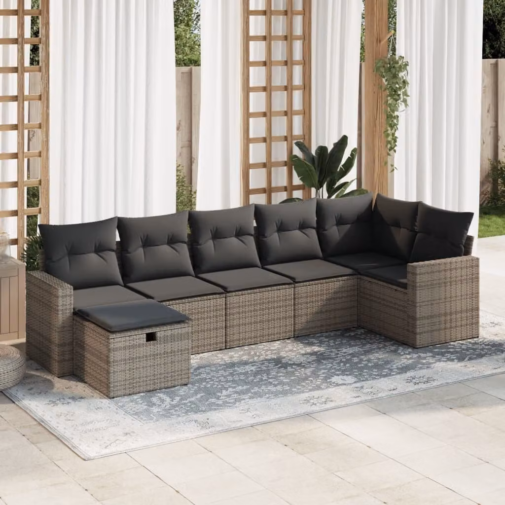 Maison Exclusive - Set da giardino 7 pezzi con cuscini in polyrattan grigio