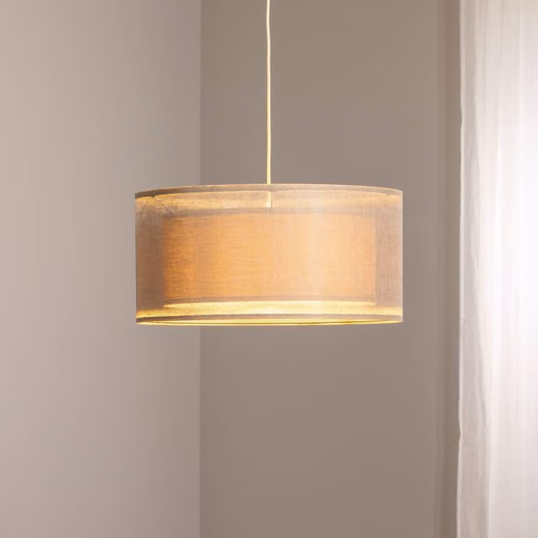 Lampada a sospensione Duo Den Light Maco Design, dimmerabile, Crema / Ambra, Soggiorno / Sala da pranzo, Tessuto / Stoffa / Seta, Lampada a sospensione