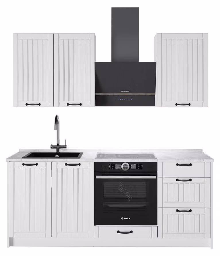 Cucina monoblocco Vicco Fame-Line Bianco rustico/Bianco 190 cm, PL Marmo, Model 64929