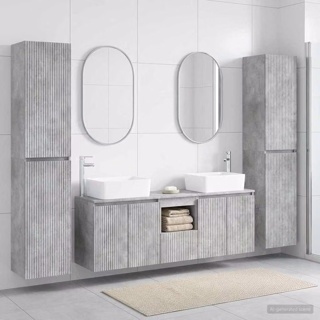 Set di mobili per il bagno moderno vidaXL in 5 pezzi Grigio, con pensili e mobile lavabo in legno