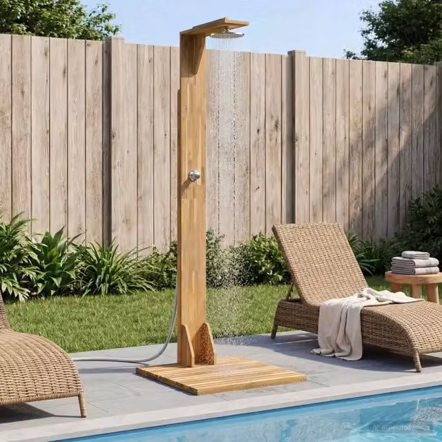 Doccia da esterno Videx in legno e acciaio inossidabile bianca L: 219 cm, P: 75 cm, H: 74 cm