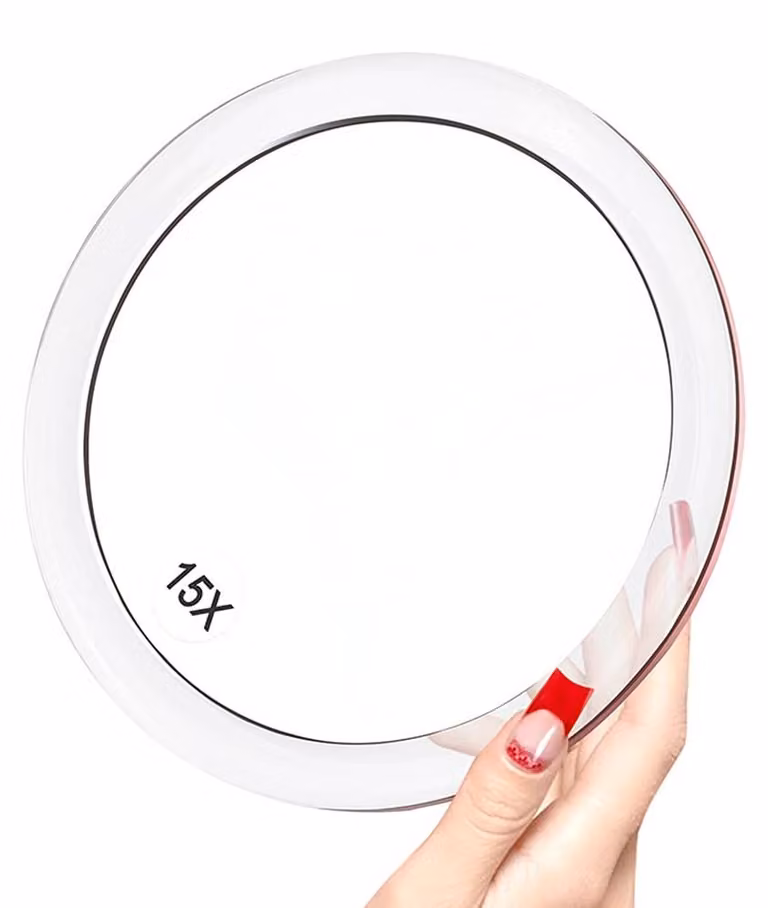 Specchio di ingrandimento rotondo, diametro 15 cm, ingrandimento 15x, dotato di 3 ventose, ideale per il trucco