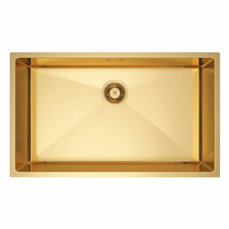 VBChome Lavello da cucina 74×44 cm in acciaio inossidabile color oro senza sgocciolatoio, a vasca singola, da incasso, profondità 21 cm, mobile sottolavello minimo 80 cm, lavello da incasso
