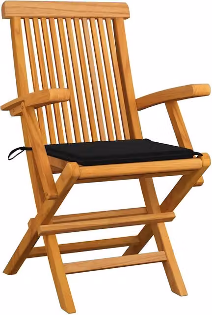 Set di 6 sedie pieghevoli vidaXL in legno di teak con cuscini neri per giardino e terrazza