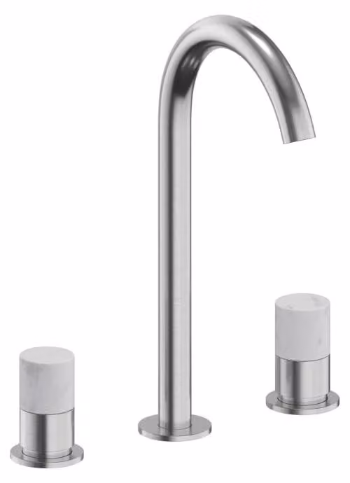 Miscelatore monocomando da lavabo in acciaio inossidabile ALLUVION Minerva, con tre fori e alto beccuccio, modello 240